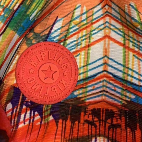 RARE! KIPLING Backpack Tropical Paint Spatter w the signature PLUSH MONKEY! - Picture 9 of 12